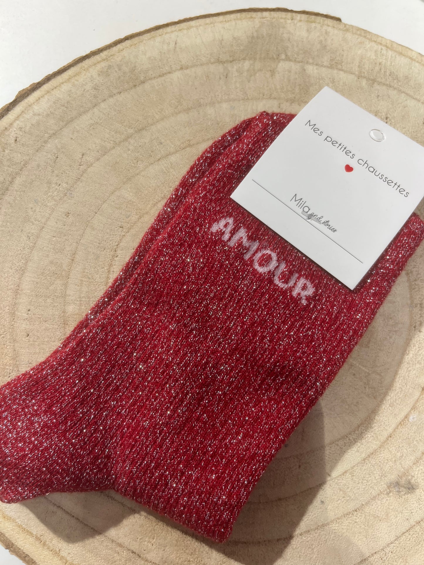 Chaussettes Mila - AMOUR rouge