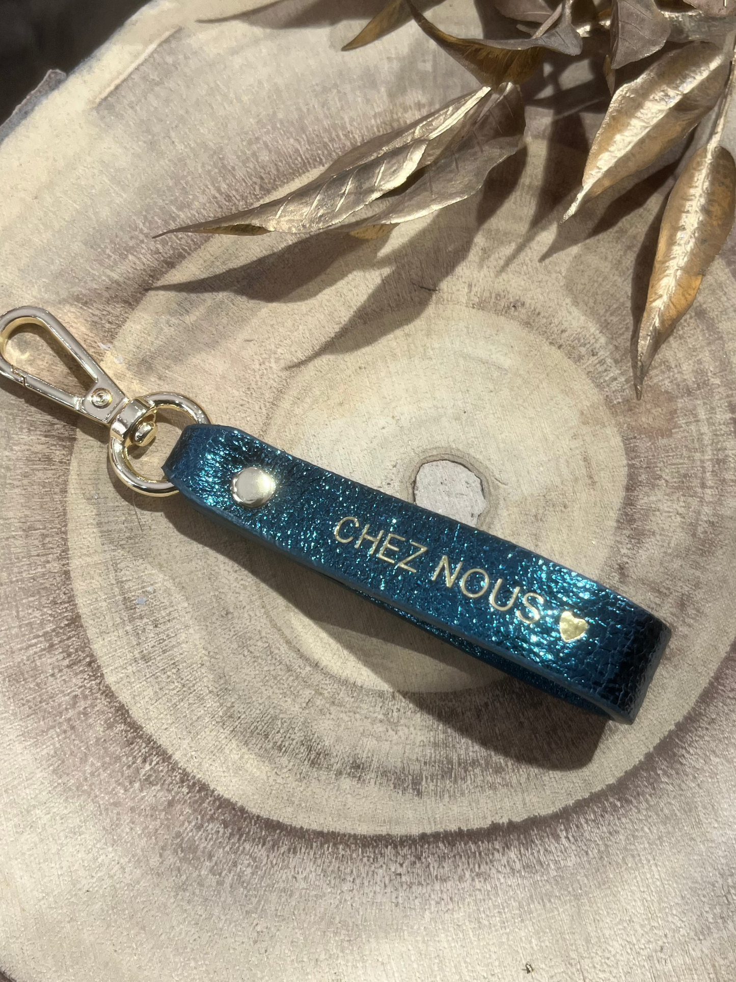 Porte clé dragonne - "chez nous" bleu