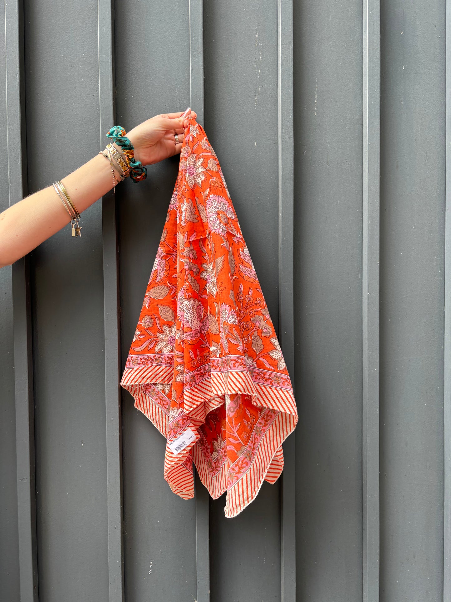 Foulard Blockprint Orange - La P'tite Cachottière