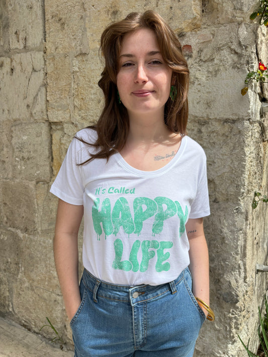 T-shirt Flower Blanc - HAPPY