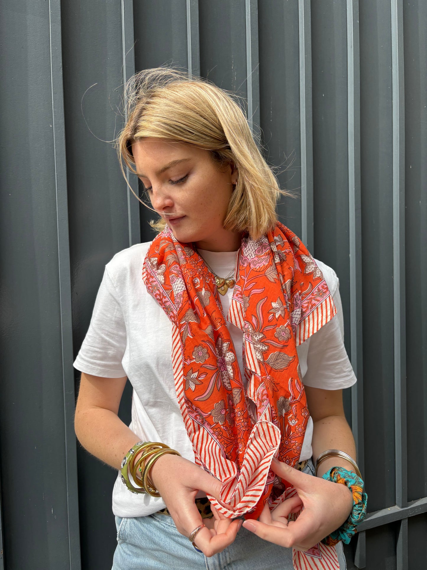 Foulard Blockprint Orange - La P'tite Cachottière