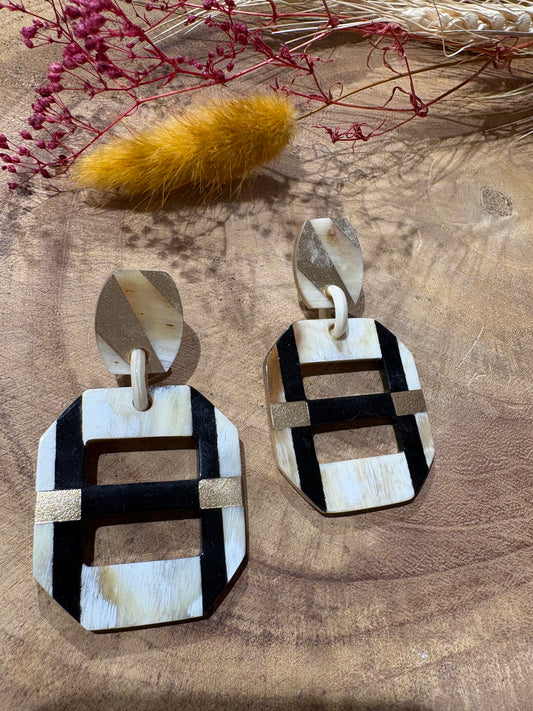 Boucle d'oreilles corne bicolore - Soyang