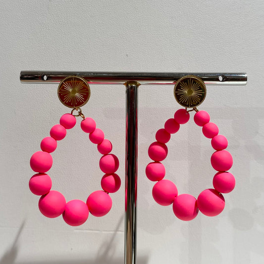 Boucles d'Oreilles Bonbon Rose Fluo - PM