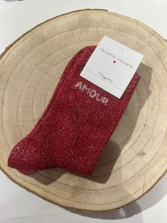Chaussettes Mila - AMOUR rouge