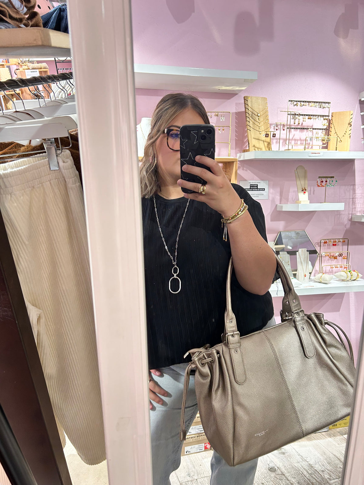 SAC À MAIN TAUPE METALISÉE