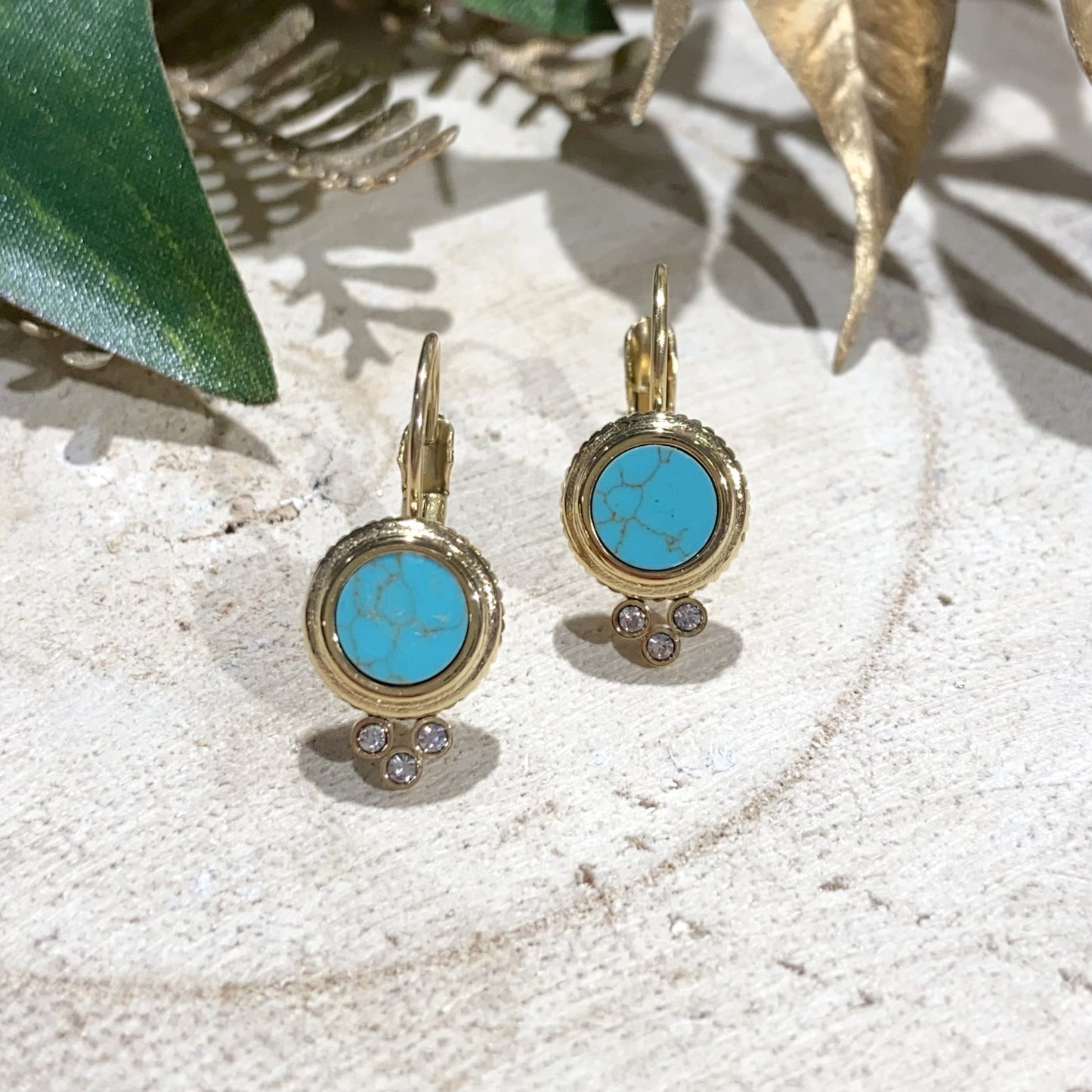 Boucles D'oreilles Doré / Turquoise / Zirco - ZAG