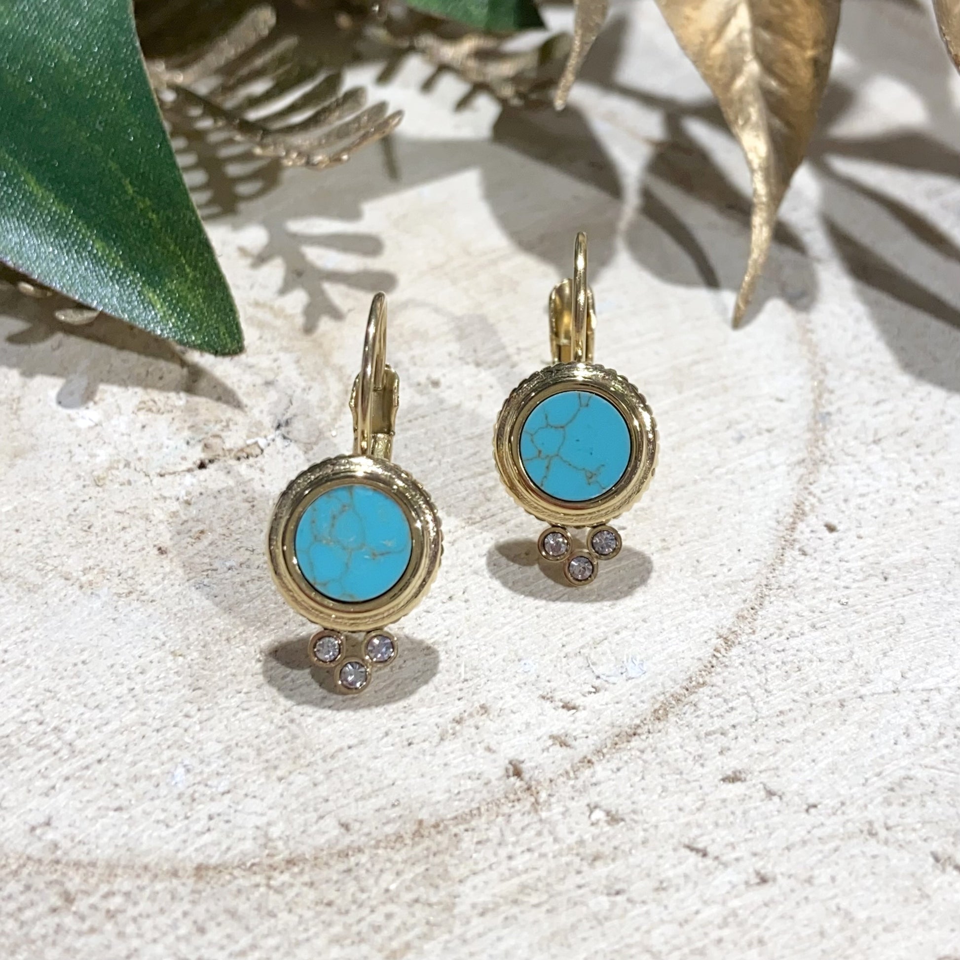 Boucles D'oreilles Doré / Turquoise / Zirco - ZAG