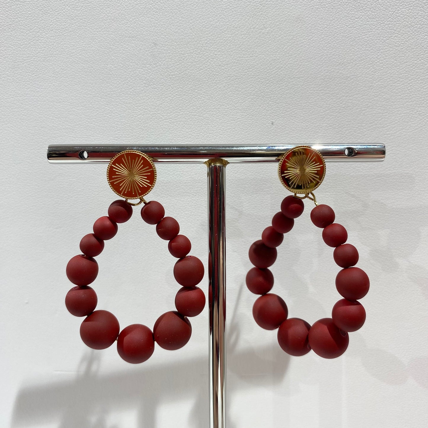 Boucles d'Oreilles Bonbon Rouge Bordeaux - PM